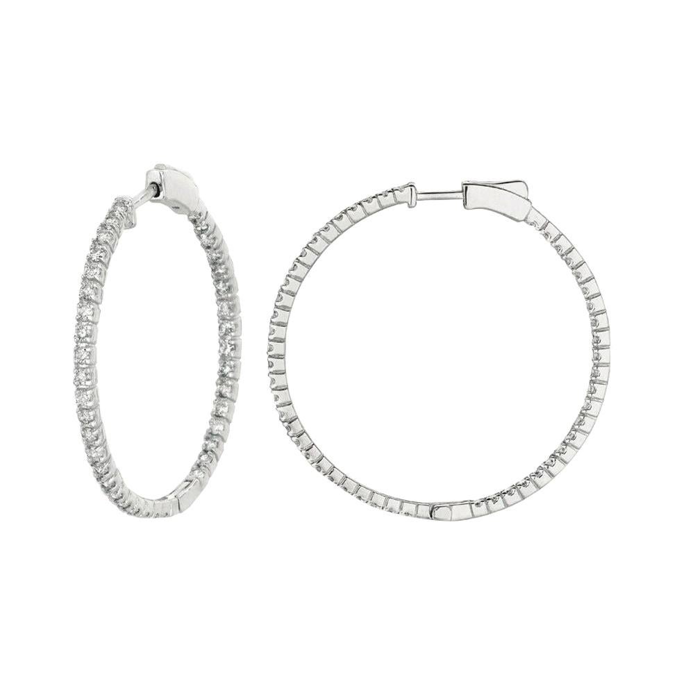 2.00 Carat Natural Diamond Hoop Earrings G-H SI in 14K White Gold 2 Pointers For Sale