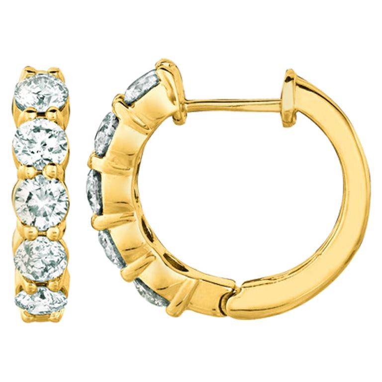 2.00 Carat Natural Diamond Hoop Earrings G SI 14 Karat Yellow Gold For Sale