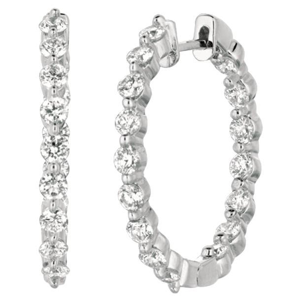 2.00 Carat Natural Diamond Hoop Earrings G SI in 14K White Gold 0.90''