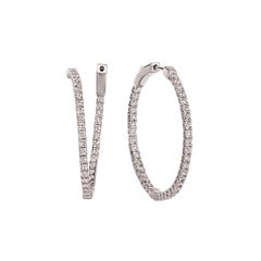 Pendientes flexibles de aro de diamante natural de 2,00 quilates G SI Oro blanco de 14 quilates
