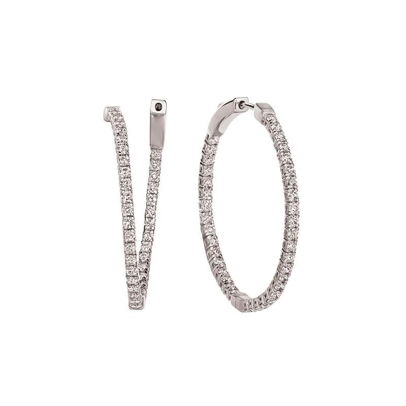 Aesthetic Movement 2.00 Carat Natural Diamond Hoop Flexible Earrings G SI 14K White Gold For Sale