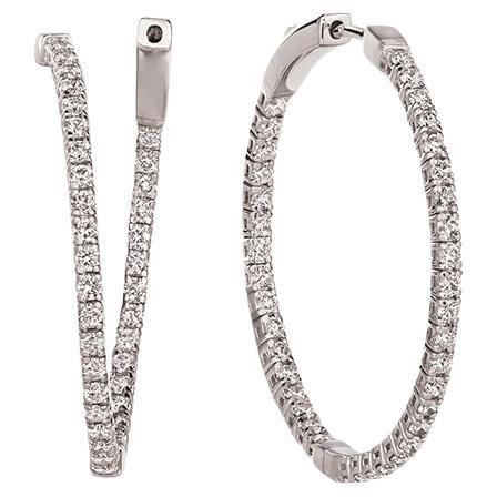 2.00 Carat Natural Diamond Hoop Flexible Earrings G SI 14K White Gold For Sale
