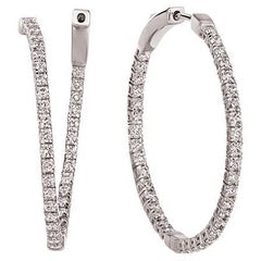 2.00 Carat Natural Diamond Hoop Flexible Earrings G SI 14K White Gold