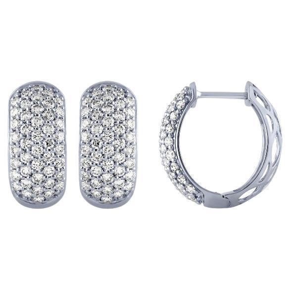2.00 Carat Natural Diamond Hoop Huggie Earrings G SI 14k White Gold For Sale
