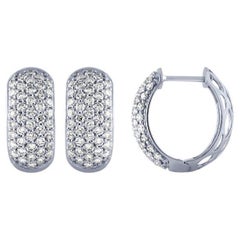 2.00 Carat Natural Diamond Hoop Huggie Earrings G SI 14k White Gold