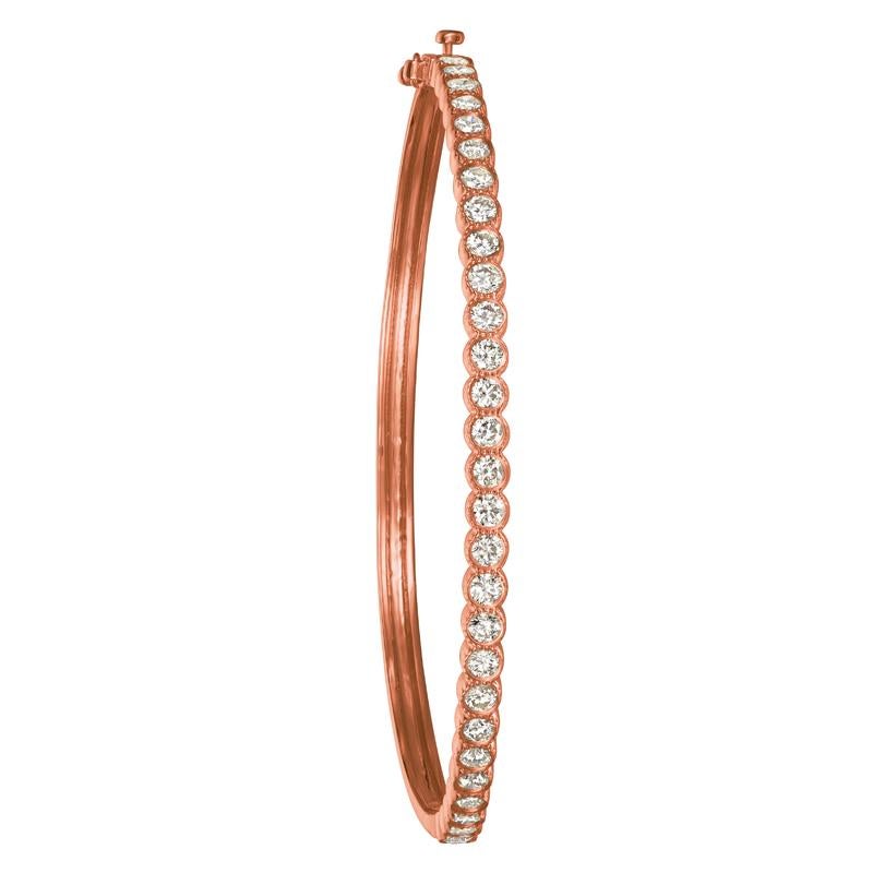 Contemporary 2.00 Carat Natural Diamond Miligrain Bezel Bangle Bracelet G SI 14K Rose Gold For Sale