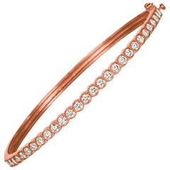 Bracelet jonc G SI en or rose 14 carats avec diamants naturels de 2,00 carats et diamants taille Miligrain