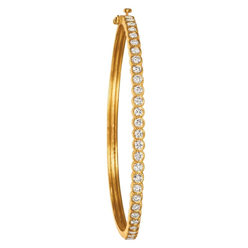 Contemporary 2.00 Carat Natural Diamond Miligrain Bezel Bangle Bracelet G SI 14K Yellow Gold For Sale