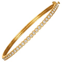 2.00 Carat Natural Diamond Miligrain Bezel Bangle Bracelet G SI 14K Yellow Gold