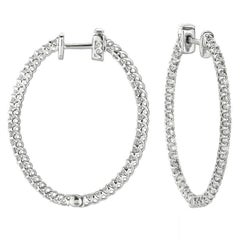 2.00 Carat Natural Diamond Oval Hoop Earrings G-H SI in 14k White Gold