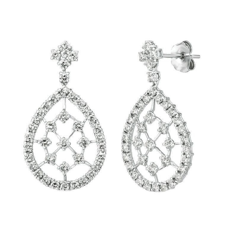 Round Cut 2.00 Carat Natural Diamond Pear Shape Drop Earrings G SI 14k White Gold For Sale