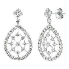 Pendientes de Gota de Diamante Natural en Forma de Pera de 2,00 Quilates G SI Oro Blanco de 14k