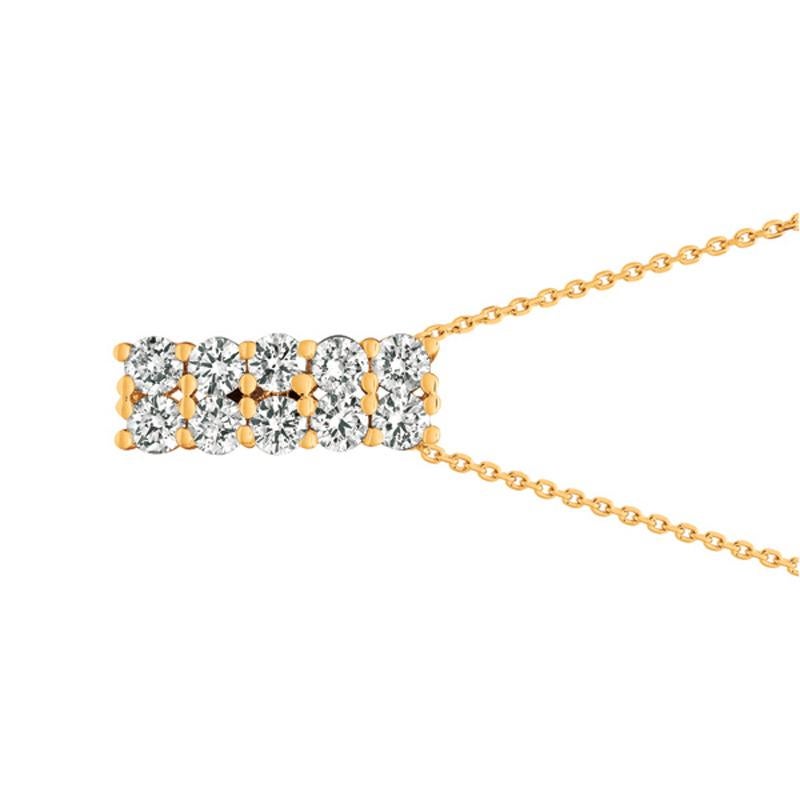 Round Cut 2.00 Carat Natural Diamond Two Rows Necklace 14 Karat Yellow Gold G-H SI For Sale
