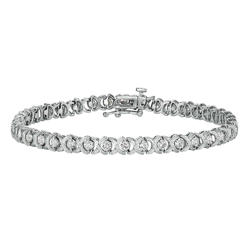 Romantico 2,00 Carati di Diamante Naturale X Bracciale G SI Oro Bianco 14K 7 pollici in vendita