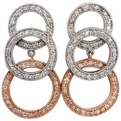 2.00 Carat Natural Diamonds Three-Tier Circles Dangling Earrings 14 Karat