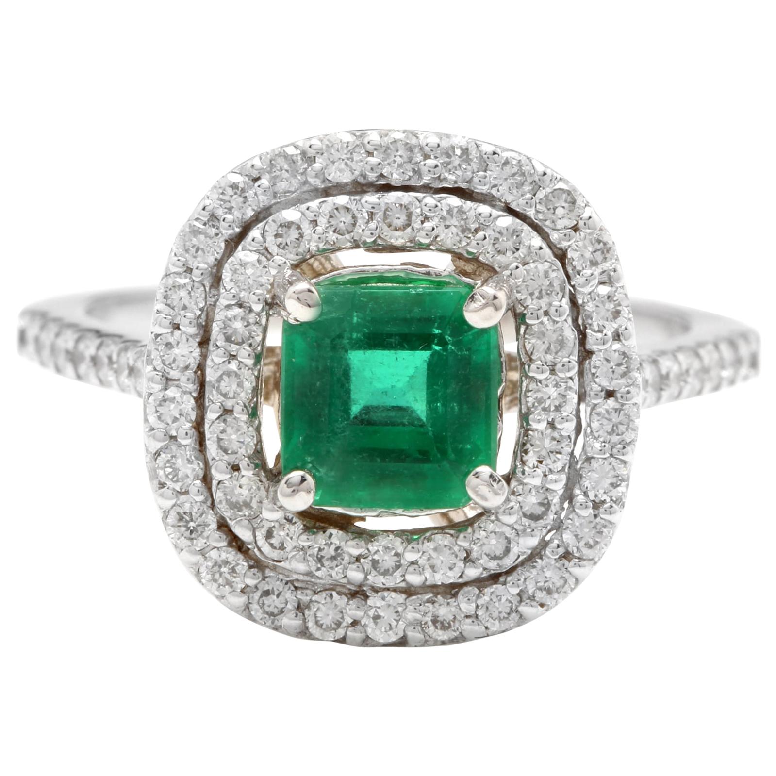 2.00 Carat Natural Emerald and Diamond 14 Karat Solid White Gold Ring