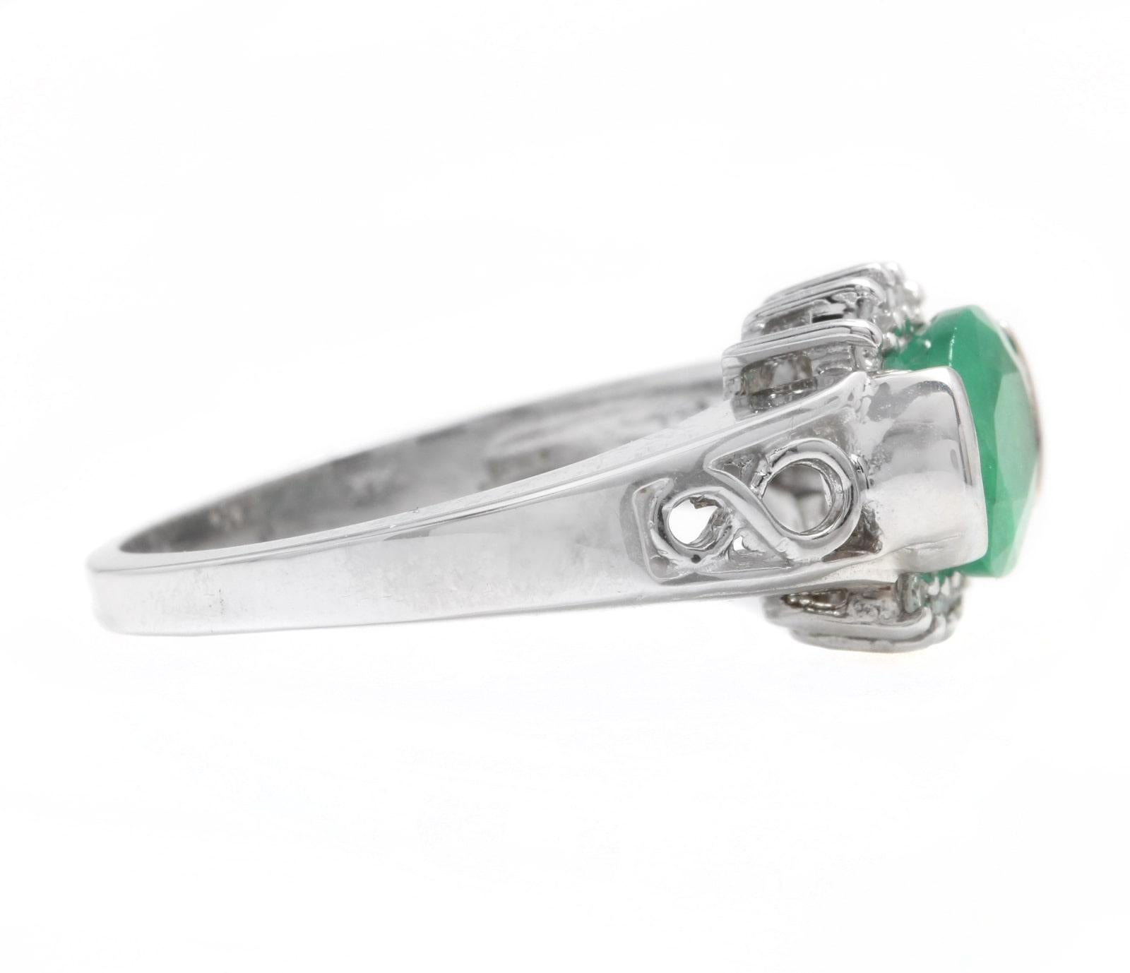 Mixed Cut 2.00 Carat Natural Emerald & Diamond 14k Solid White Gold Ring For Sale