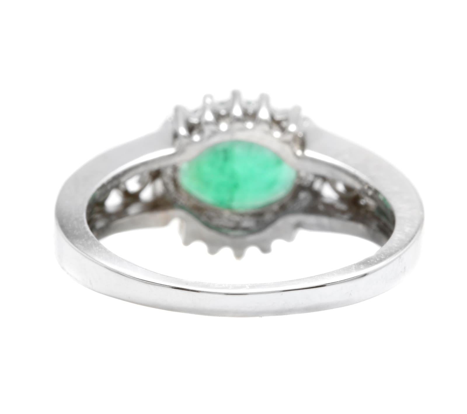 Mixed Cut 2.00 Carat Natural Emerald & Diamond 14k Solid White Gold Ring For Sale