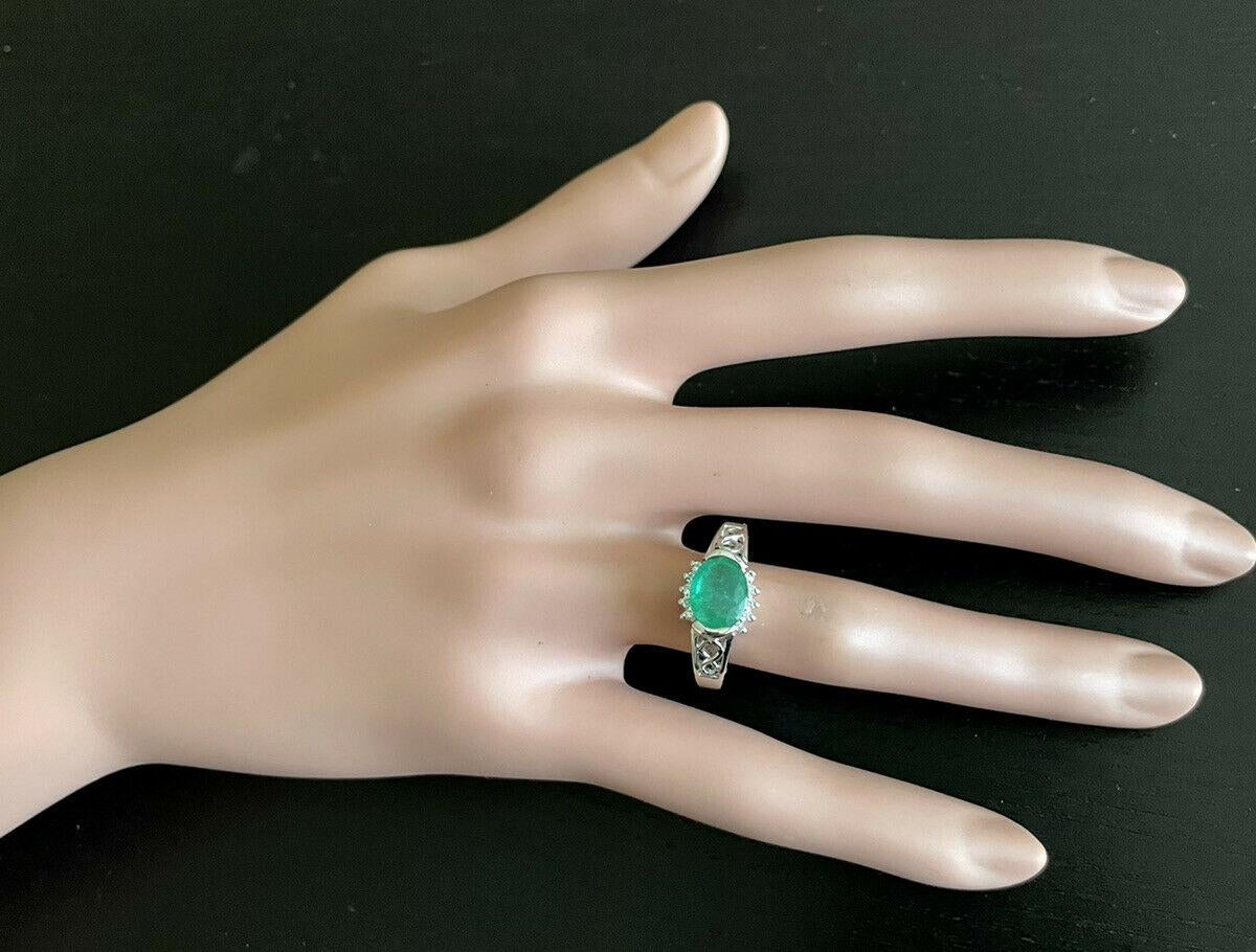 2,00 Karat natürlicher Smaragd & Diamant 14k massiver Weißgold Ring im Angebot 1
