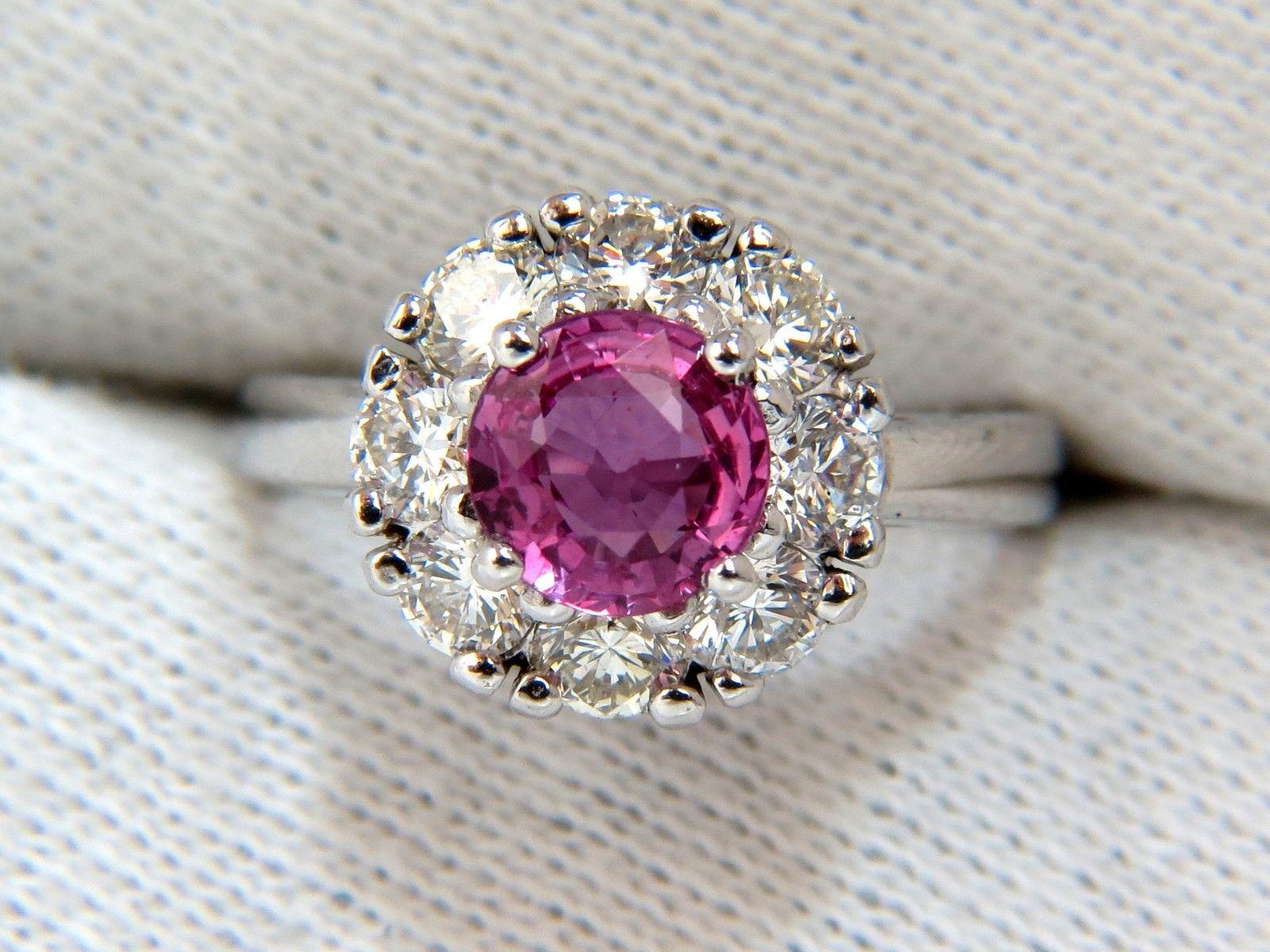 Round Cut 2.00 Carat Natural Fancy Intense Pink Sapphire Diamond Ring Cluster Halo A+