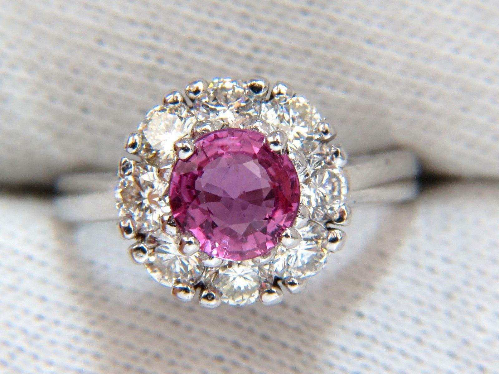 2.00 Carat Natural Fancy Intense Pink Sapphire Diamond Ring Cluster Halo A+ In New Condition In New York, NY