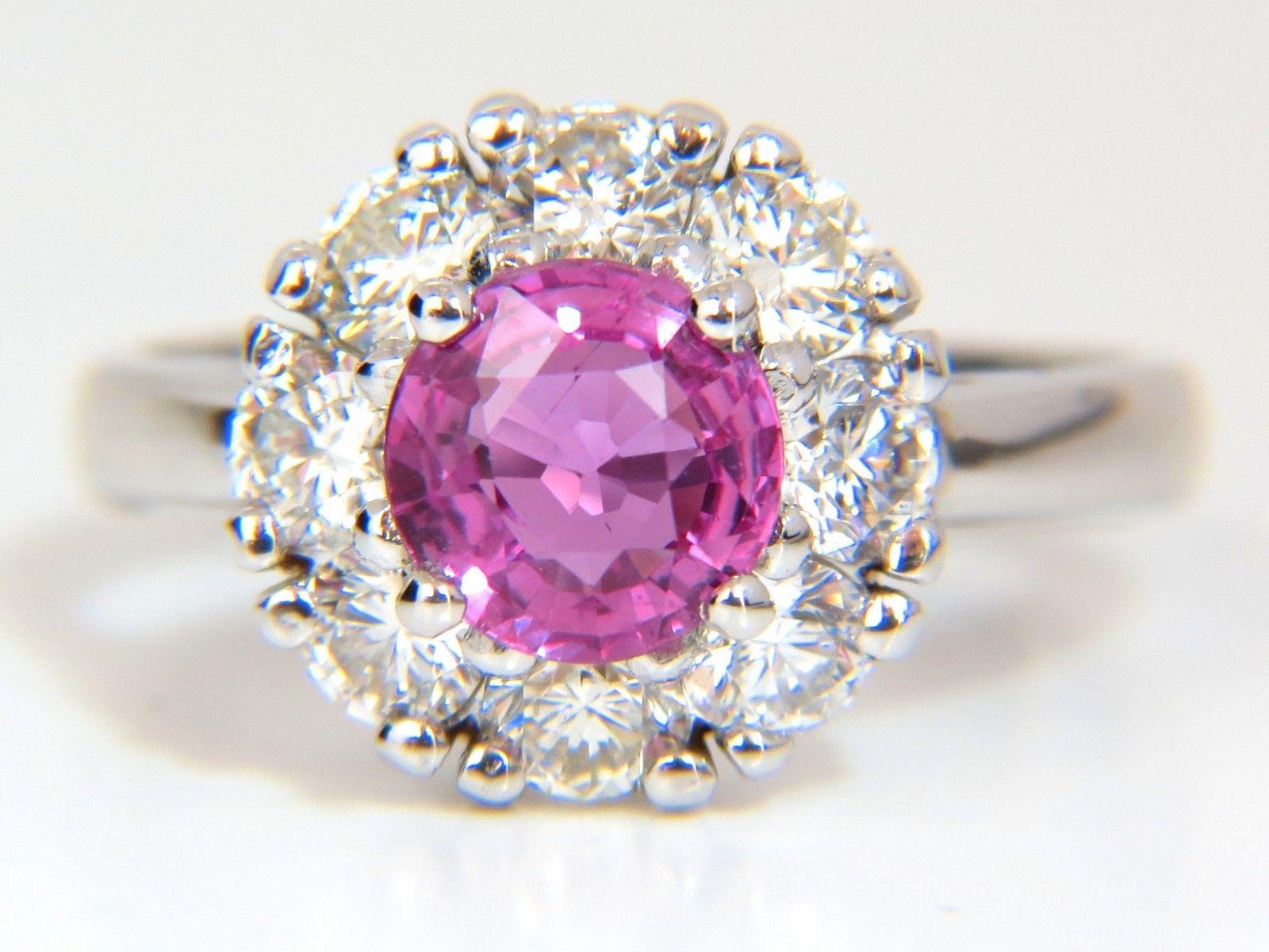 Women's or Men's 2.00 Carat Natural Fancy Intense Pink Sapphire Diamond Ring Cluster Halo A+