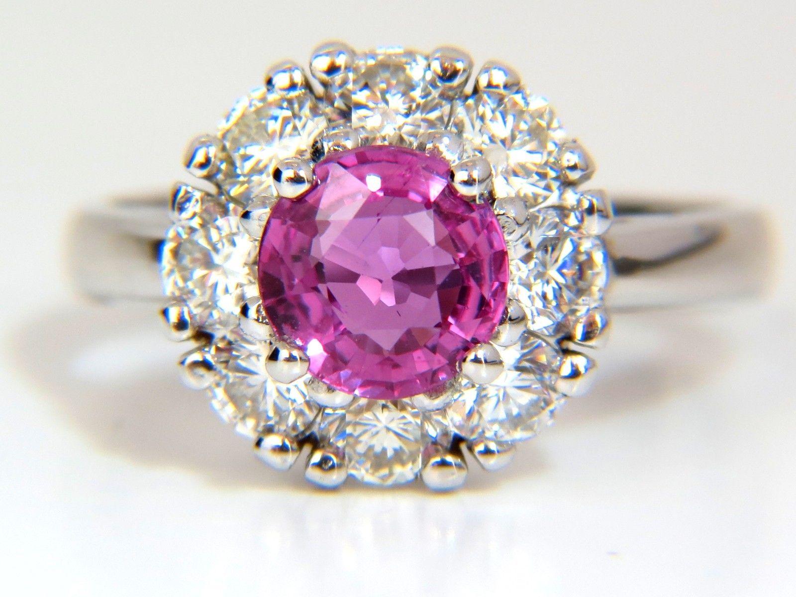 2.00 Carat Natural Fancy Intense Pink Sapphire Diamond Ring Cluster Halo A+ 1