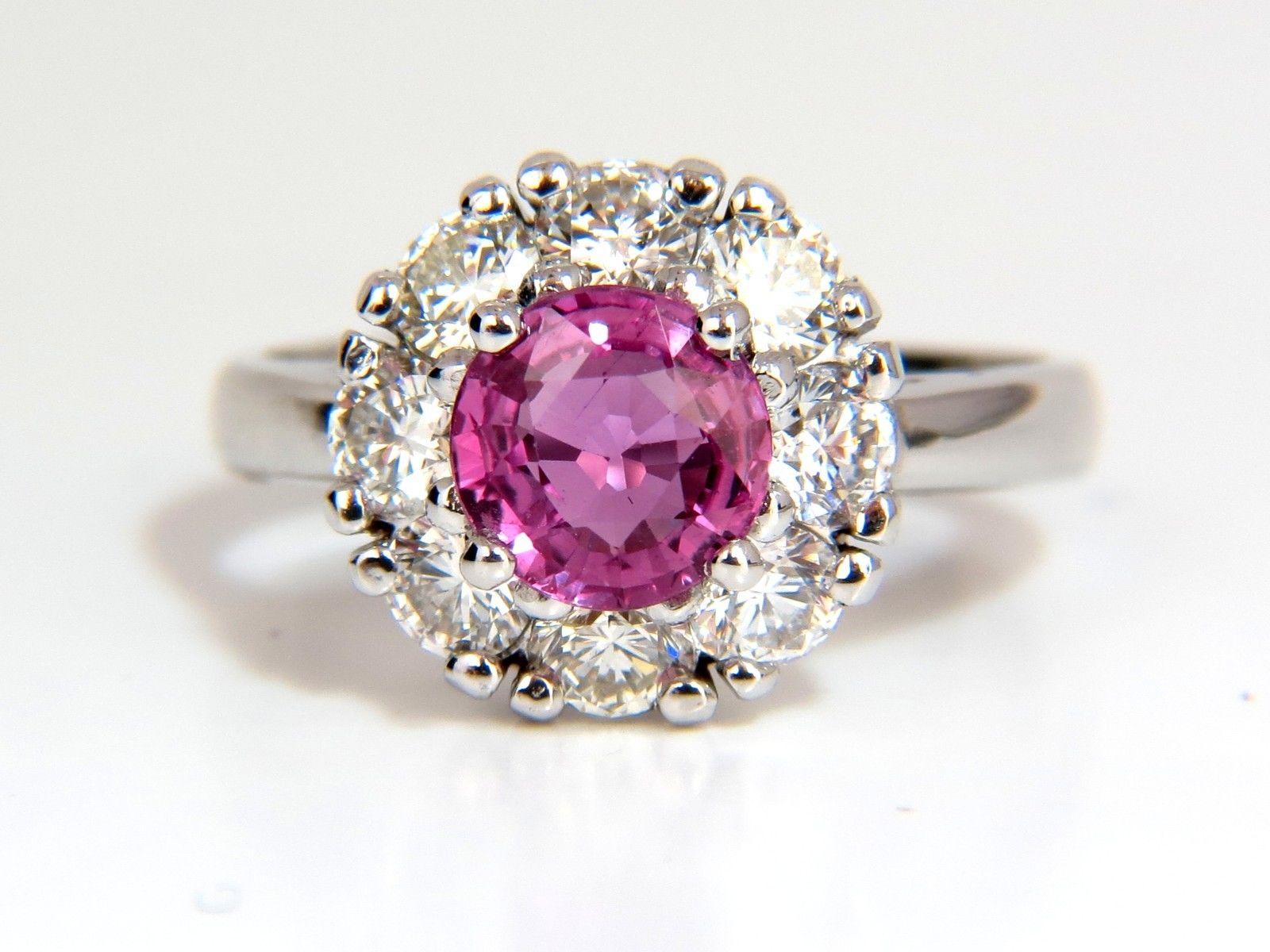 2.00 Carat Natural Fancy Intense Pink Sapphire Diamond Ring Cluster Halo A+ 2