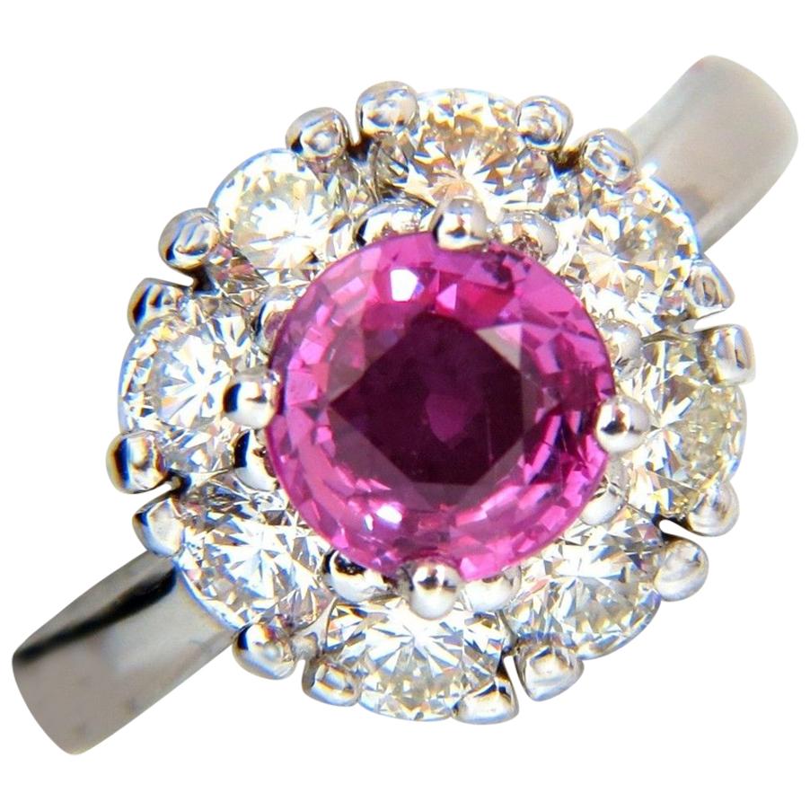 2.00 Carat Natural Fancy Intense Pink Sapphire Diamond Ring Cluster Halo A+