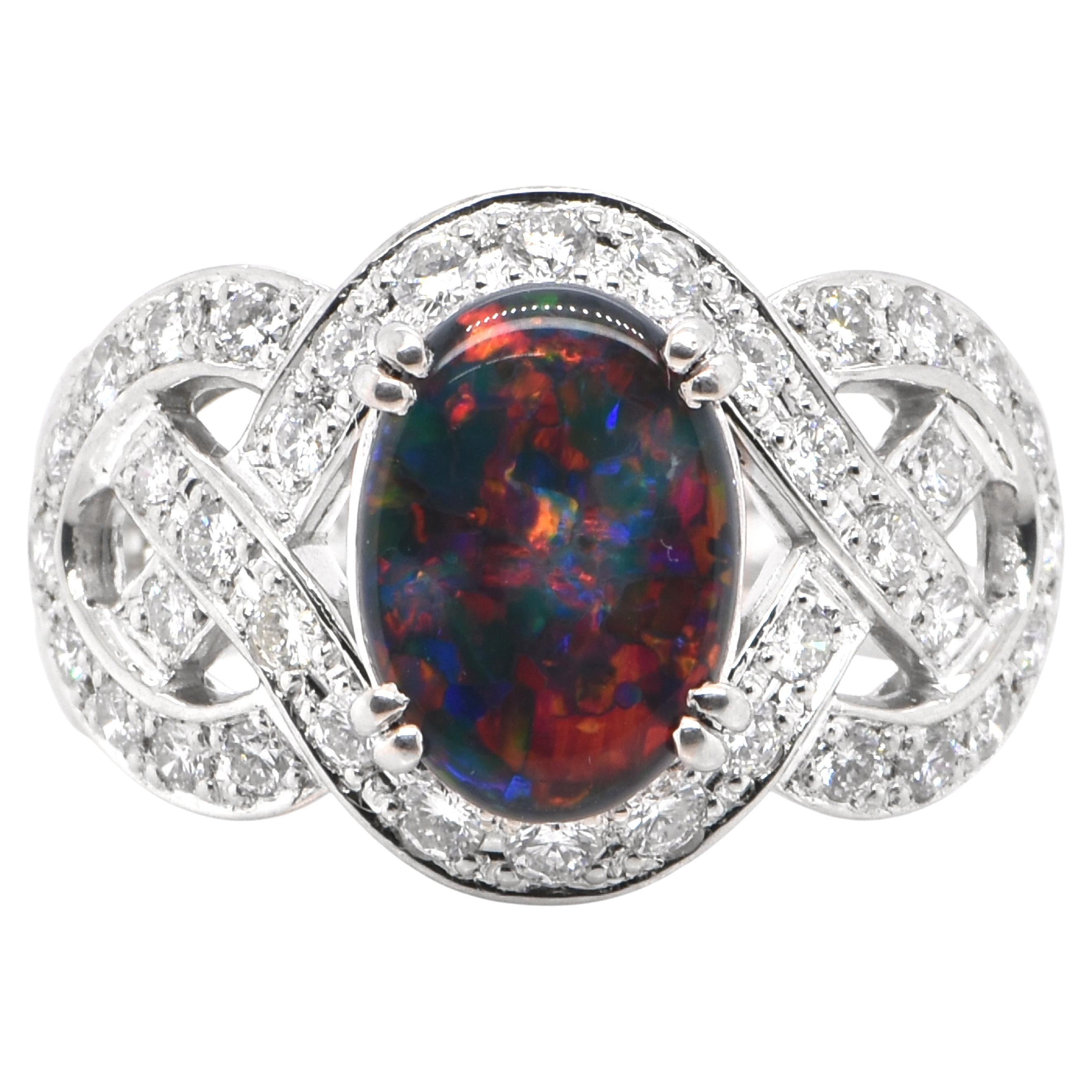 Ring aus Platin mit 2,00 Karat natürlichem Lichter, schwarzem Opal und Diamanten
