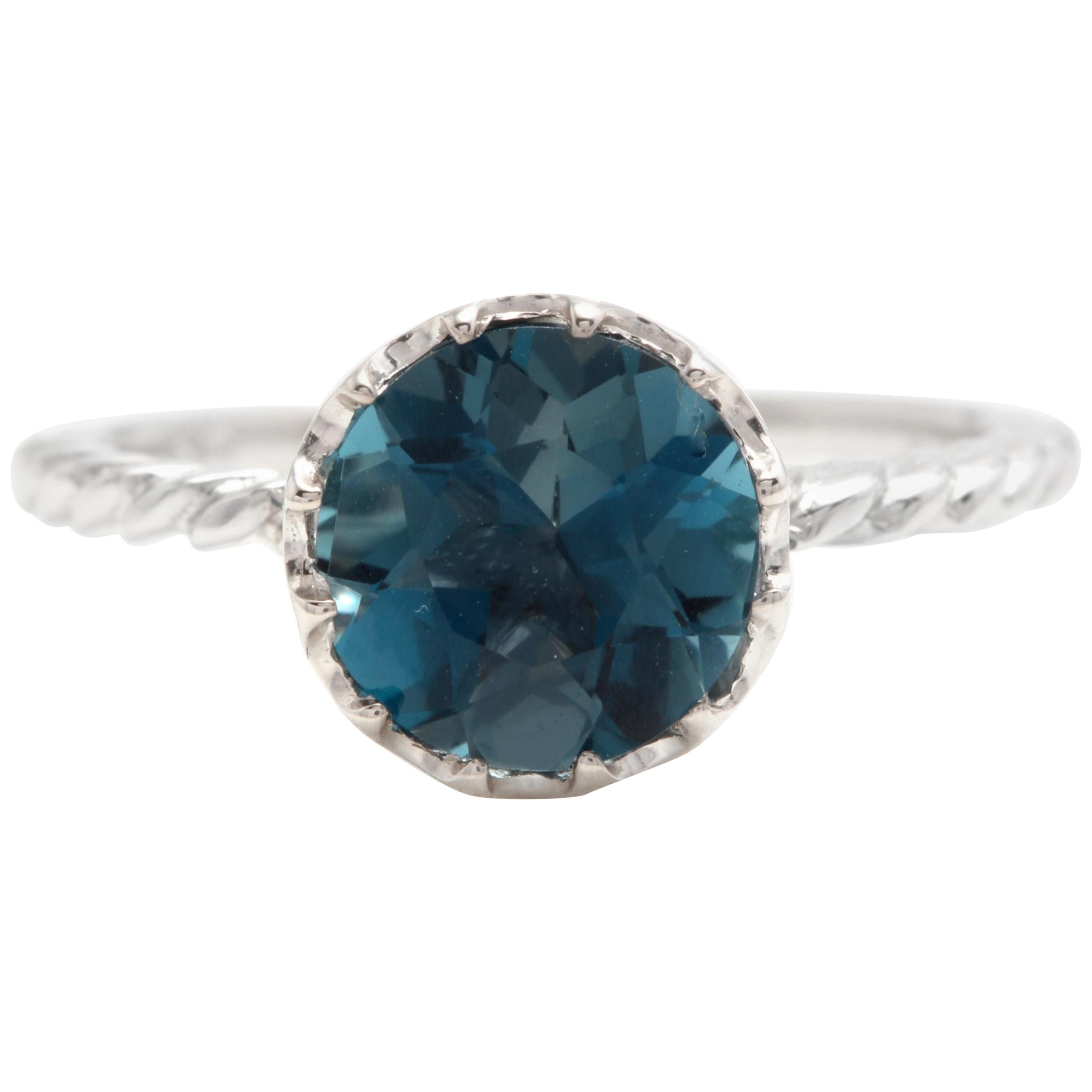 2.00 Carat Natural London Blue Topaz 14 Karat Solid White Gold Ring For Sale