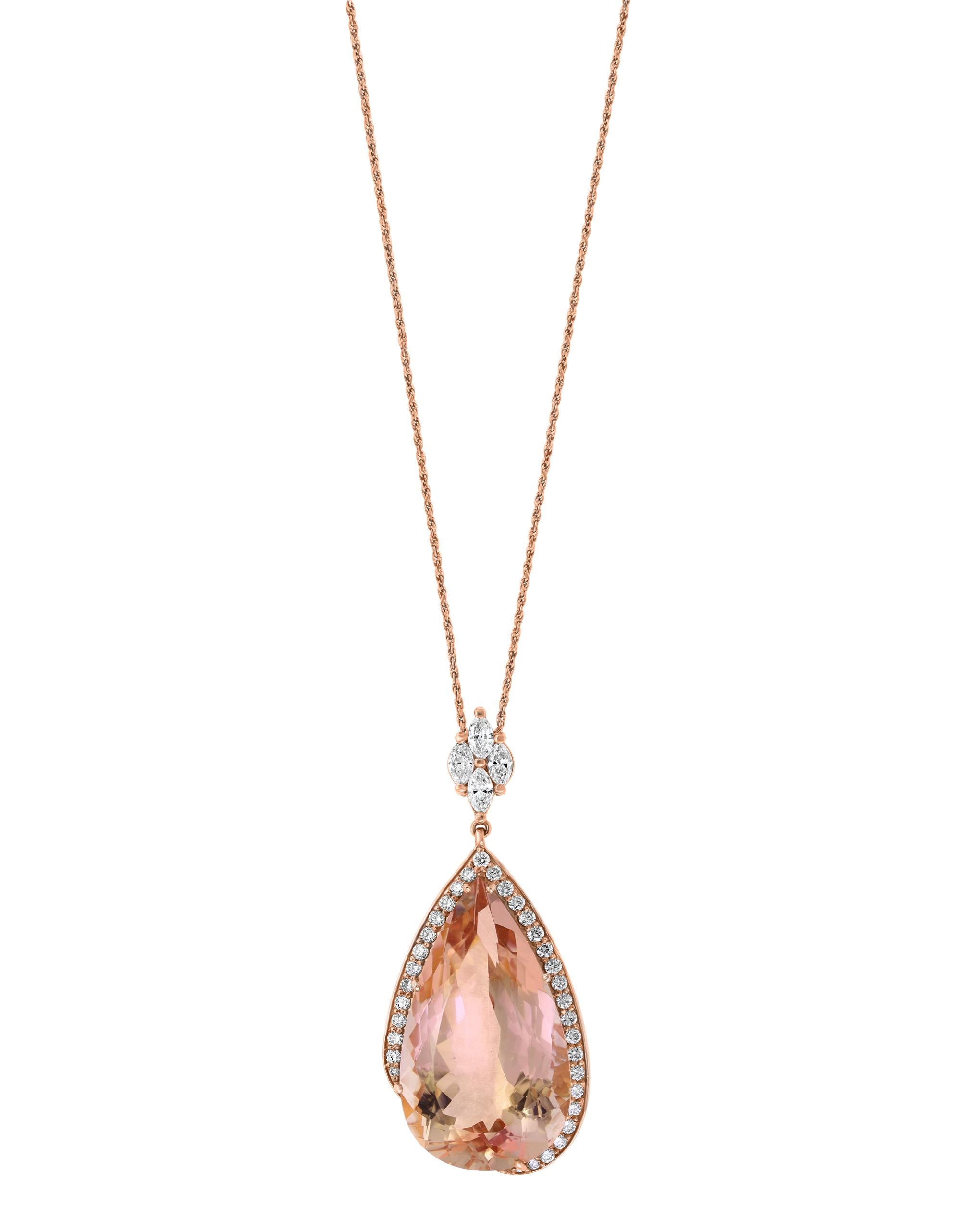 200 Carat Natural Morganite and Diamond Cocktail Earring and Pendant Set 18K PG In Excellent Condition For Sale In New York, NY