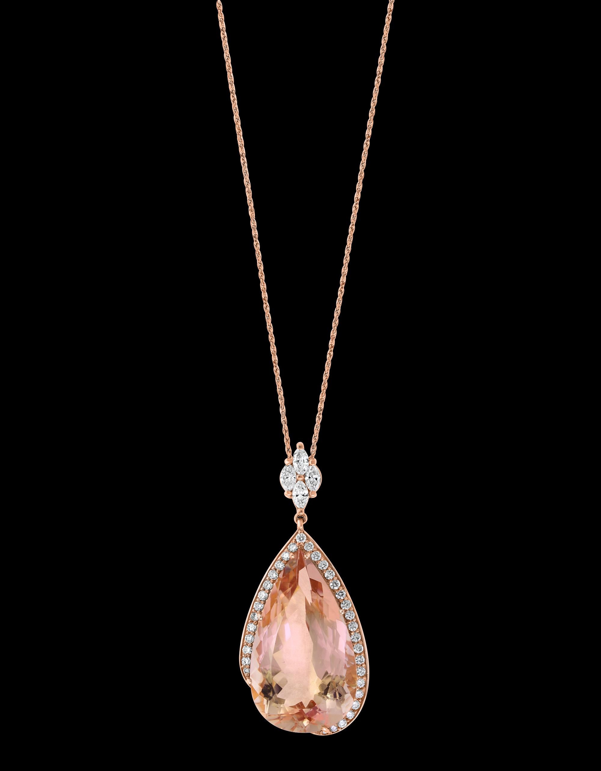 200 Carat Natural Morganite and Diamond Cocktail Earring and Pendant Set 18K PG For Sale 1