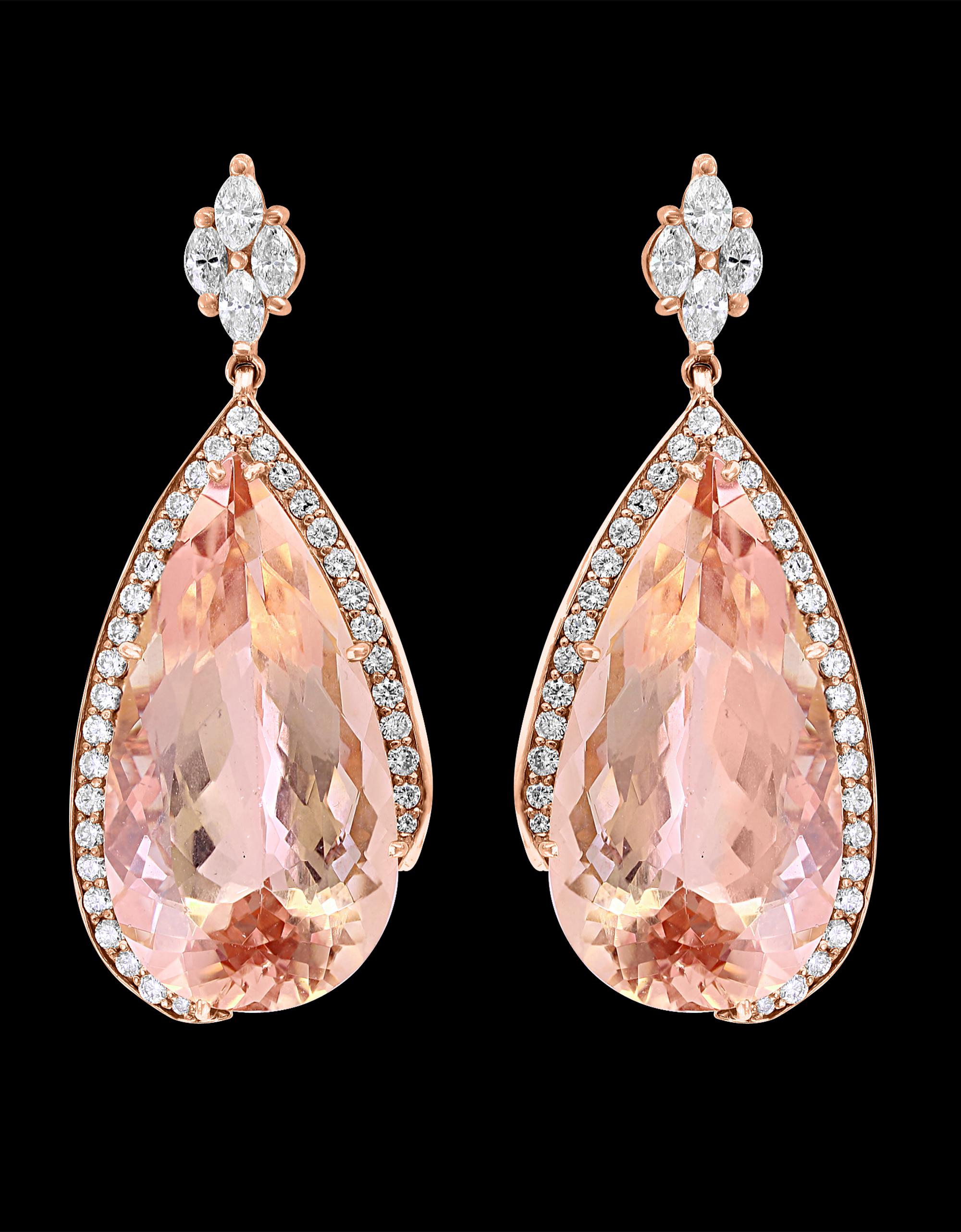 Women's 200 Carat Natural Morganite and Diamond Cocktail Earring and Pendant Set 18K PG For Sale