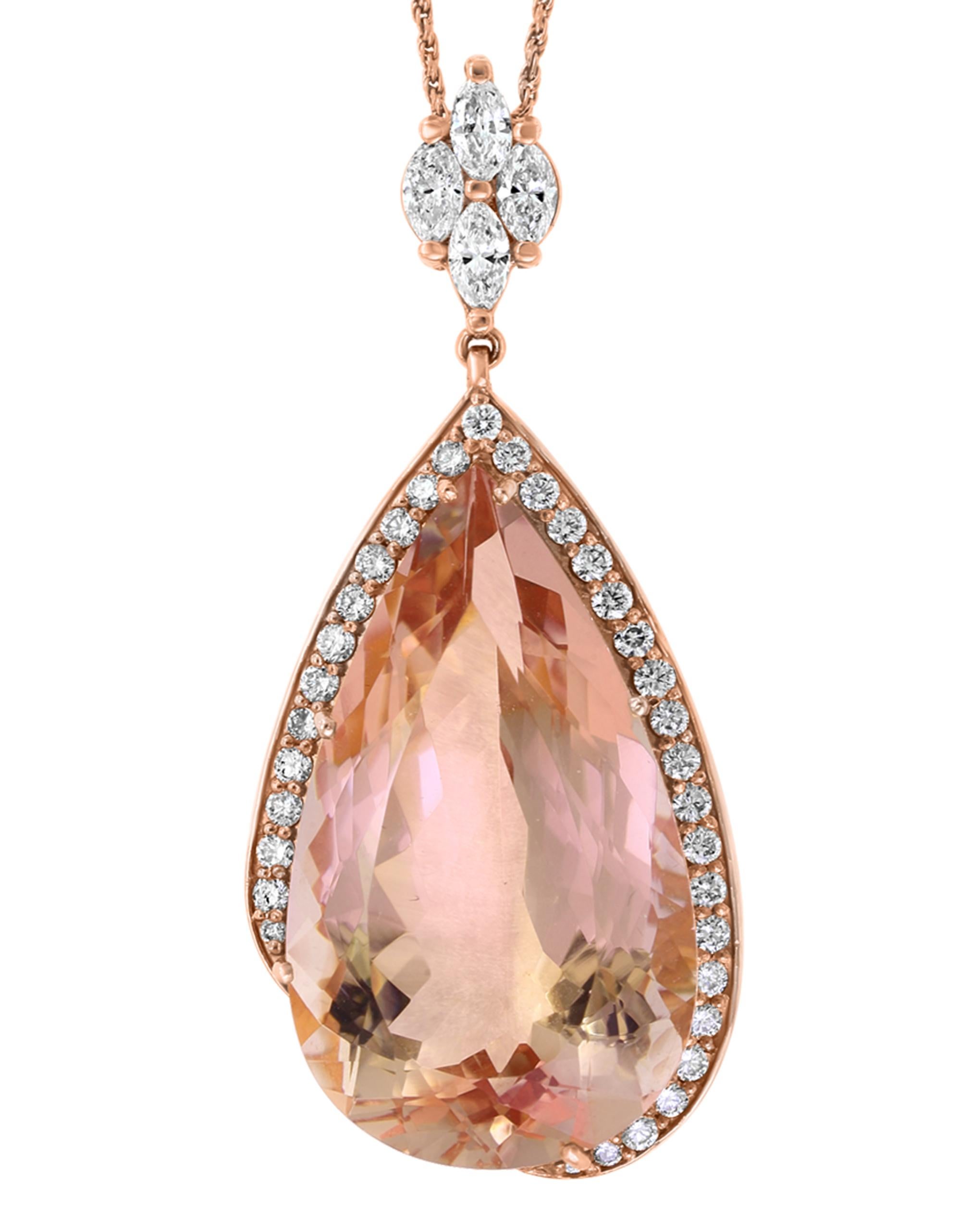 200 Carat Natural Morganite and Diamond Cocktail Earring and Pendant Set 18K PG For Sale 2