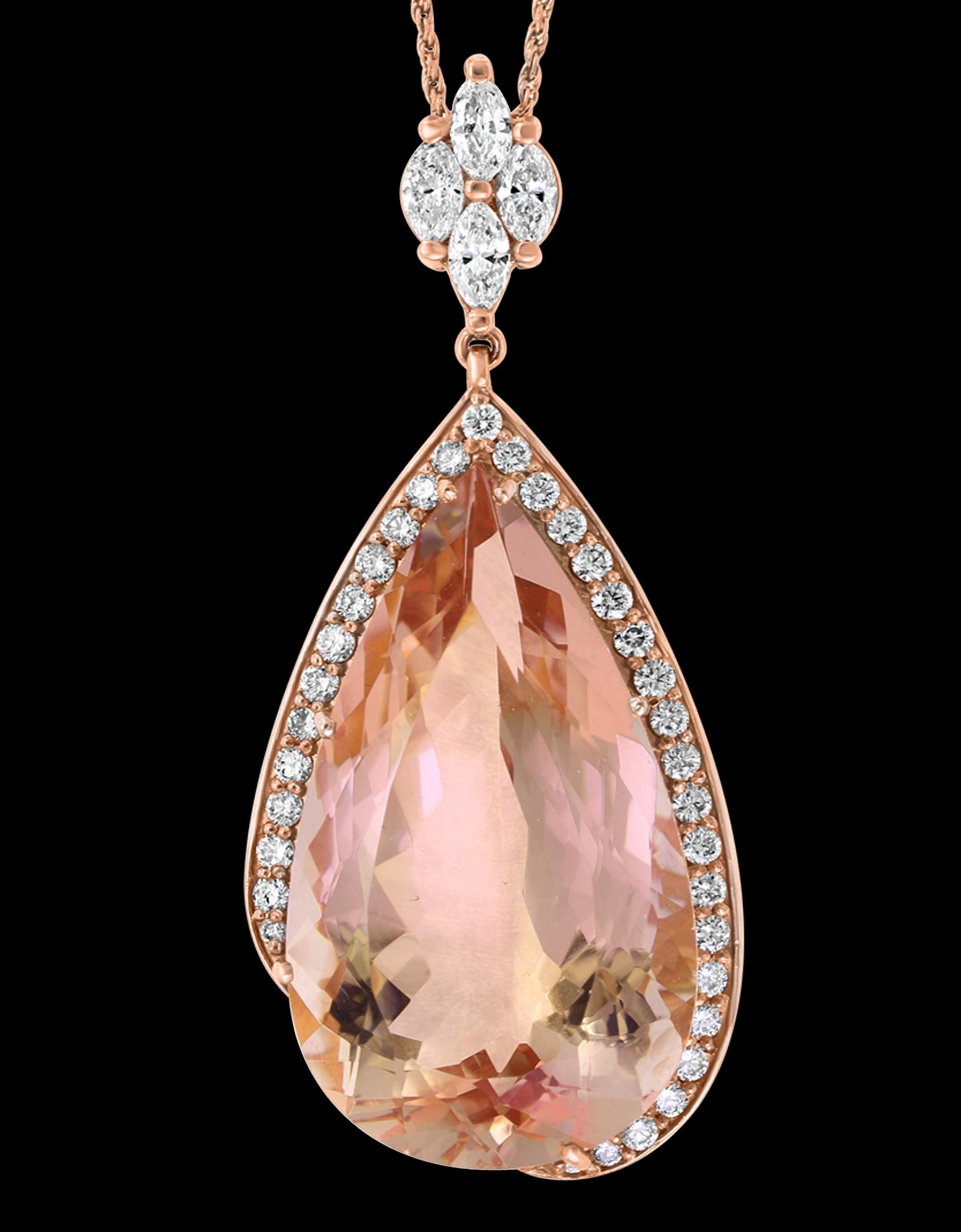 200 Carat Natural Morganite and Diamond Cocktail Earring and Pendant Set 18K PG For Sale 3