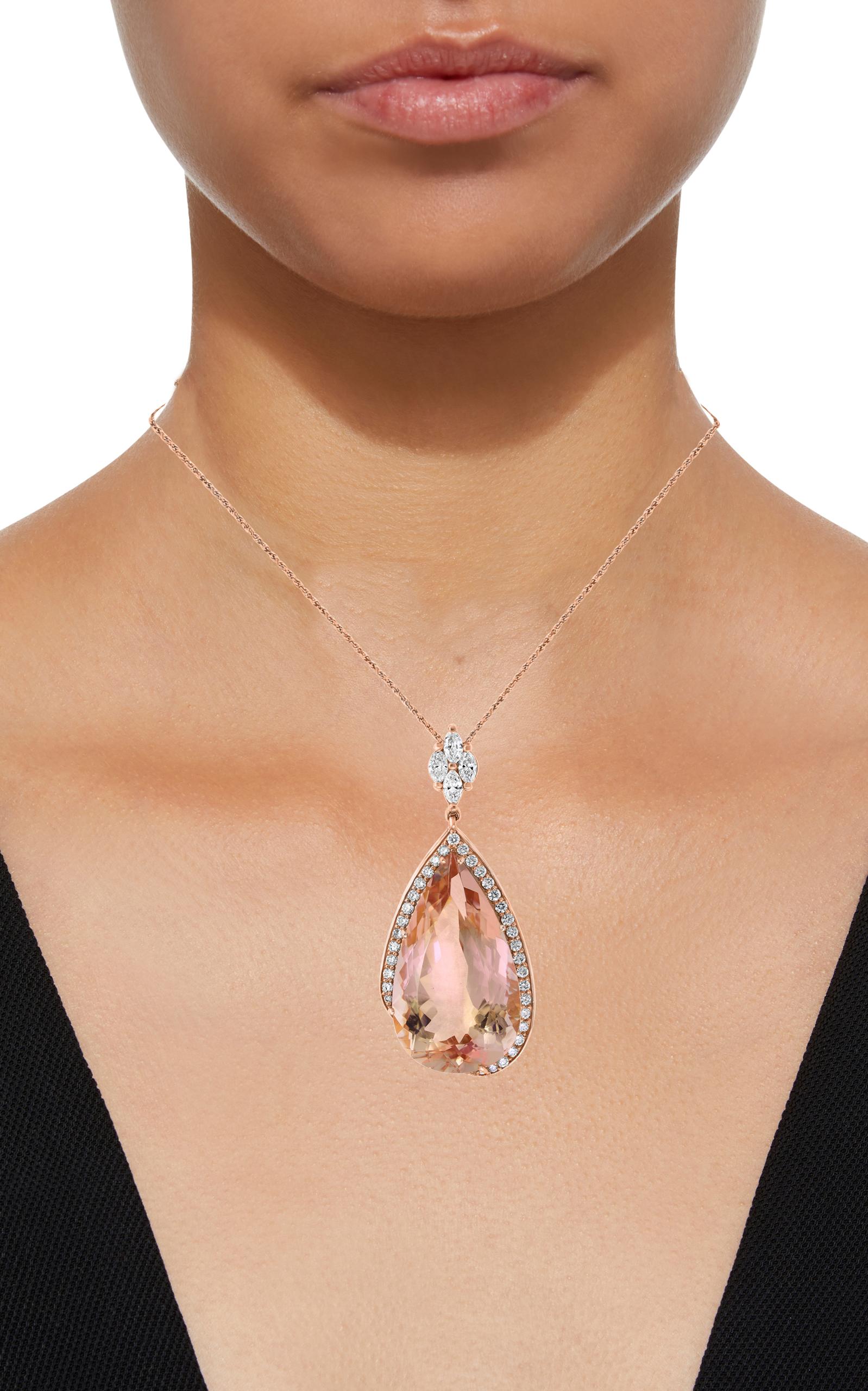 200 Carat Natural Morganite and Diamond Cocktail Earring and Pendant Set 18K PG For Sale 7