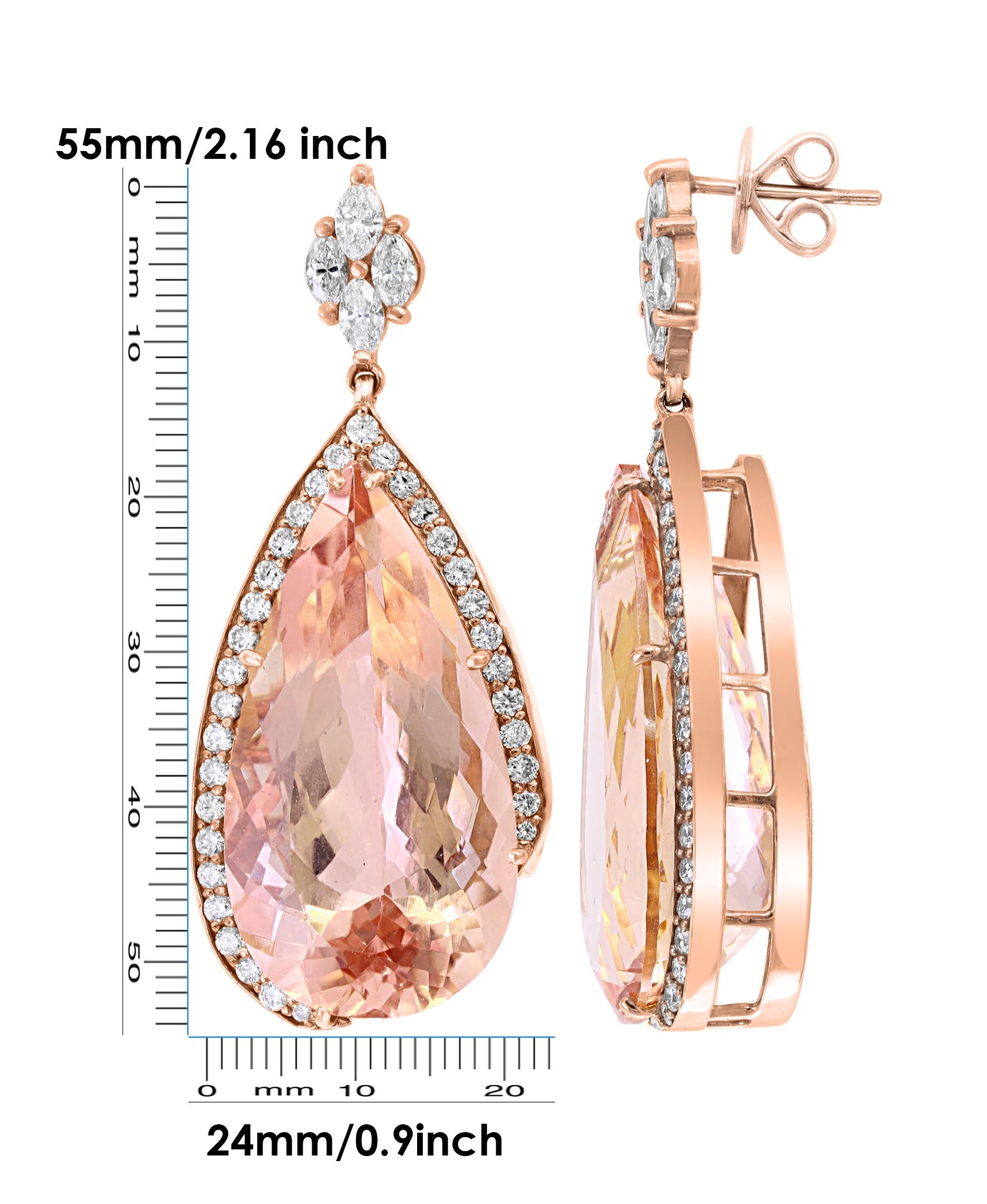200 Carat Natural Morganite and Diamond Cocktail Earring and Pendant Set 18K PG For Sale 4