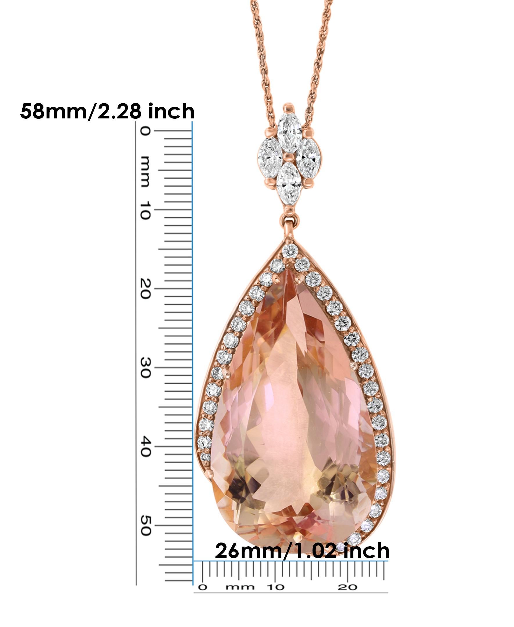 200 Carat Natural Morganite and Diamond Cocktail Earring and Pendant Set 18K PG For Sale 5