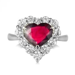 2.00 Carat Natural No-Heat, Heart Cut Ruby and Diamond Ring Made in Platinum