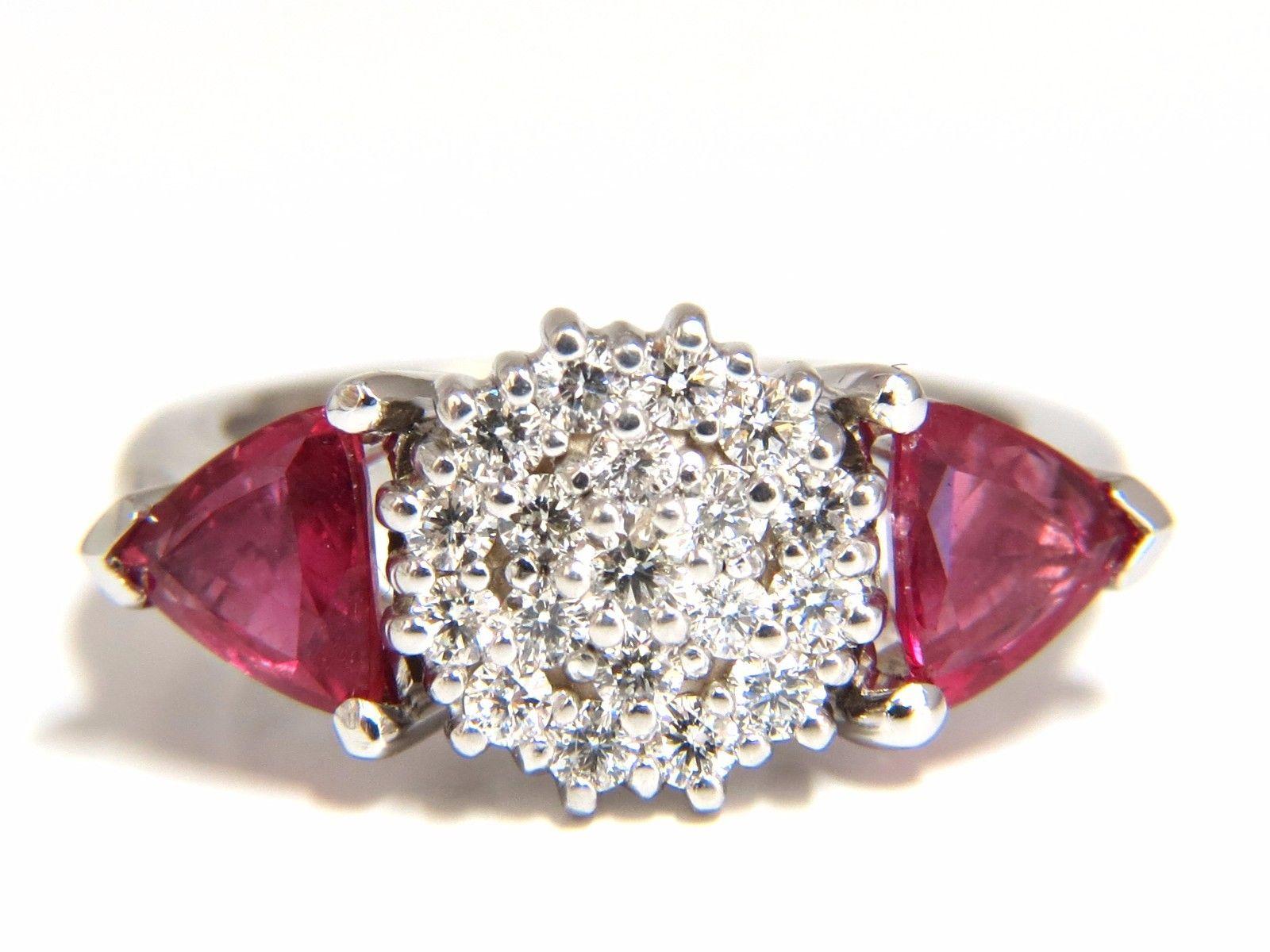 Trillion Cut 2.00 Carat Natural Pink Sapphire Diamonds Ring 14 Karat Circular Cluster Top For Sale