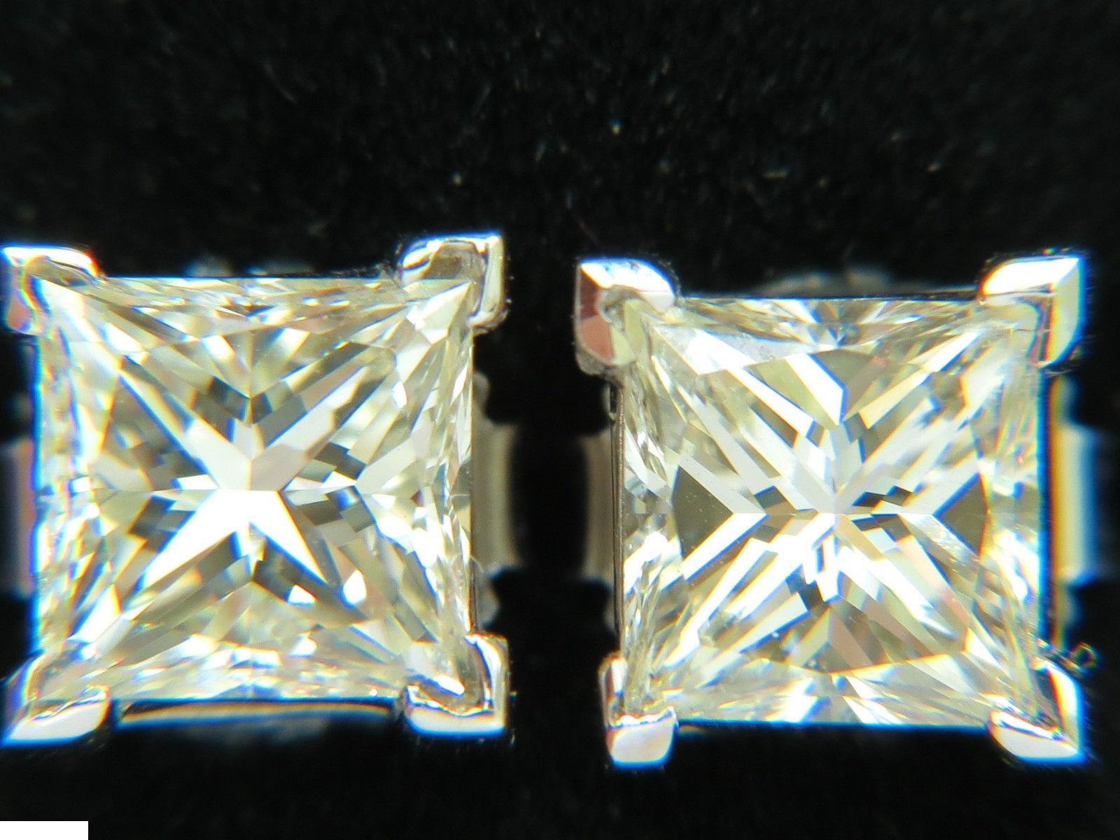 2.00 Carat Natural Princess Cut Diamond Stud Earrings J/SI-1 14 Karat For Sale 5