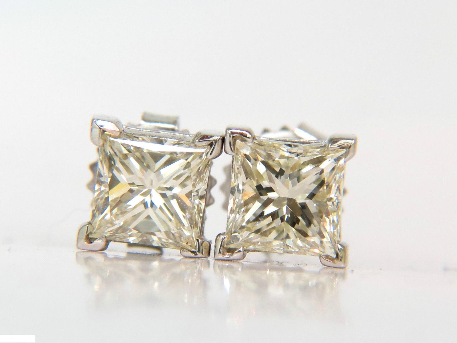 2.00 Carat Natural Princess Cut Diamond Stud Earrings J/SI-1 14 Karat In New Condition For Sale In New York, NY