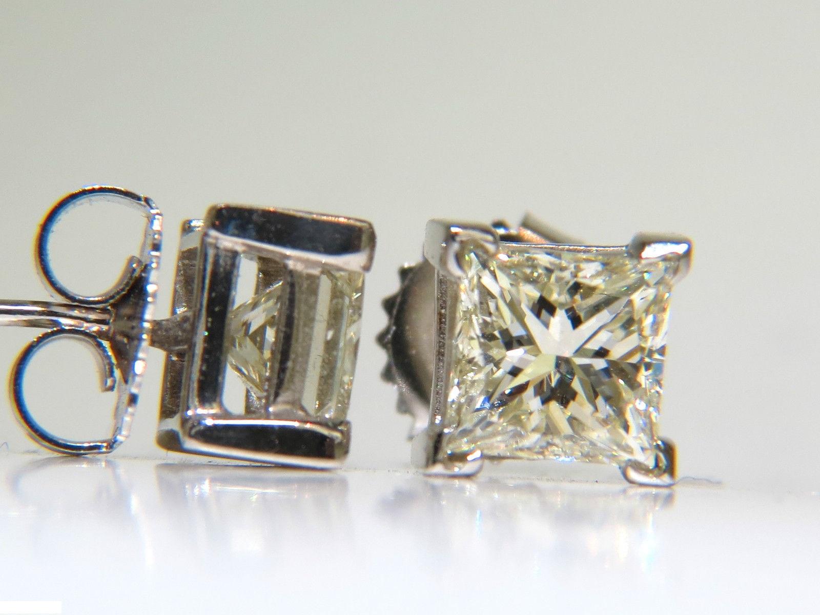 2.00 Carat Natural Princess Cut Diamond Stud Earrings J/SI-1 14 Karat For Sale 2