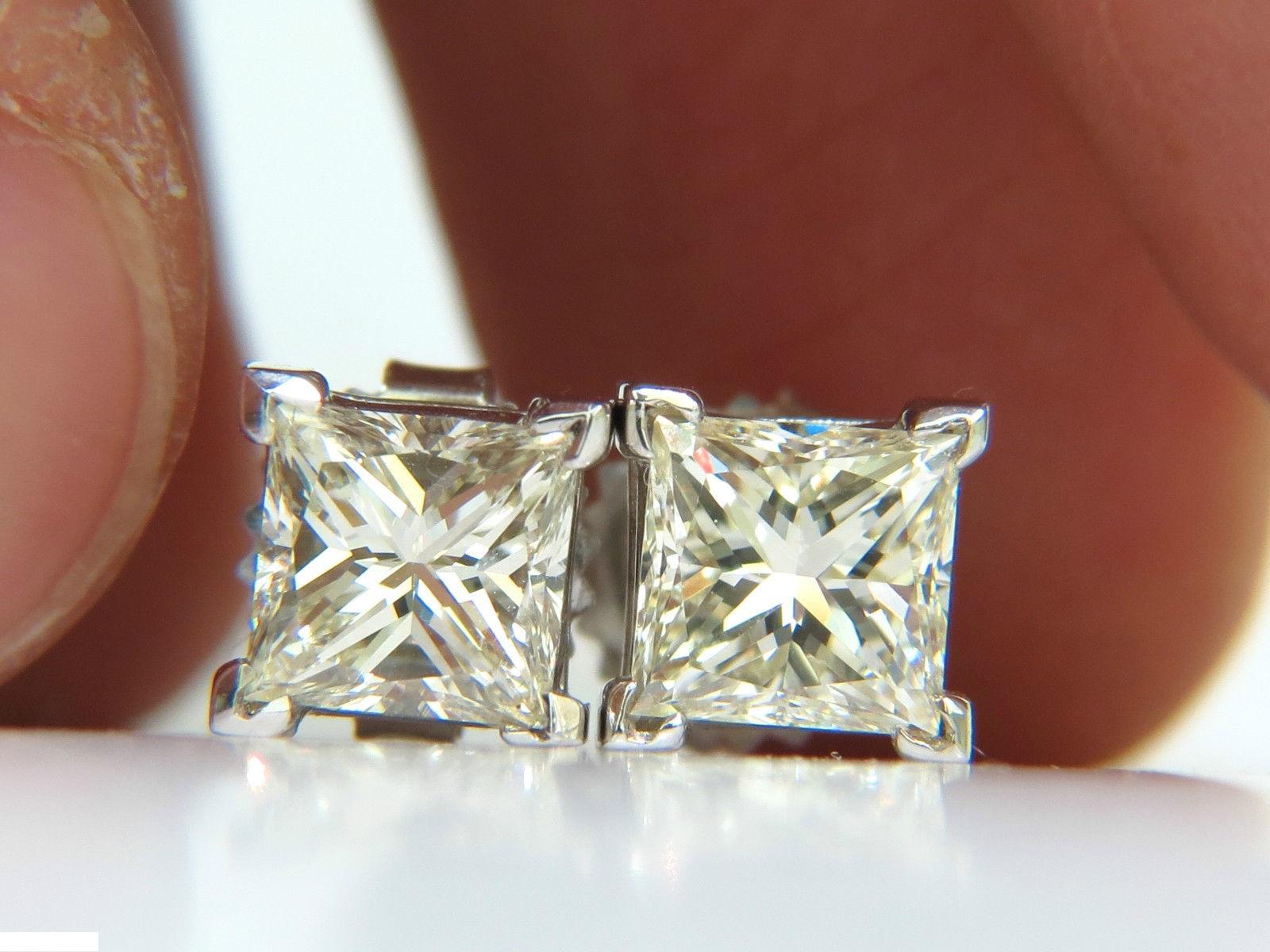 2.00 Carat Natural Princess Cut Diamond Stud Earrings J/SI-1 14 Karat For Sale 4