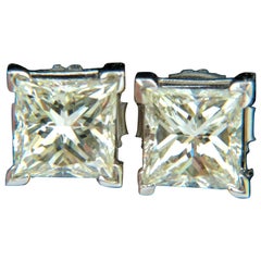 Clous d'oreilles en or 14 carats avec diamants naturels taille princesse de 2,00 carats J/SI-1