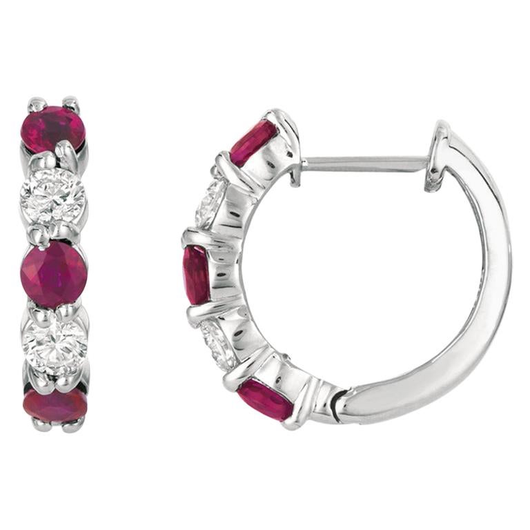 thumbnail image 2 of AFFY Jewelry Hanging Hoop Earrings – Simulated Ruby & Natural Diamond In 14K White Gold Plated Sterling Silver 2 of 6