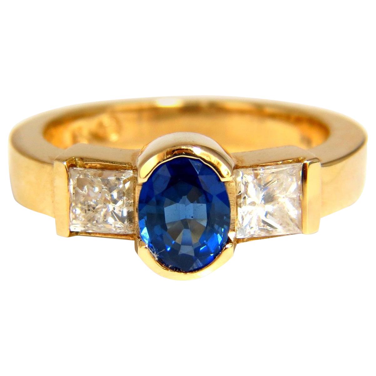 2.00 Carat Natural Sapphires Diamond Three-Stone Ring 14 Karat Royal Blue