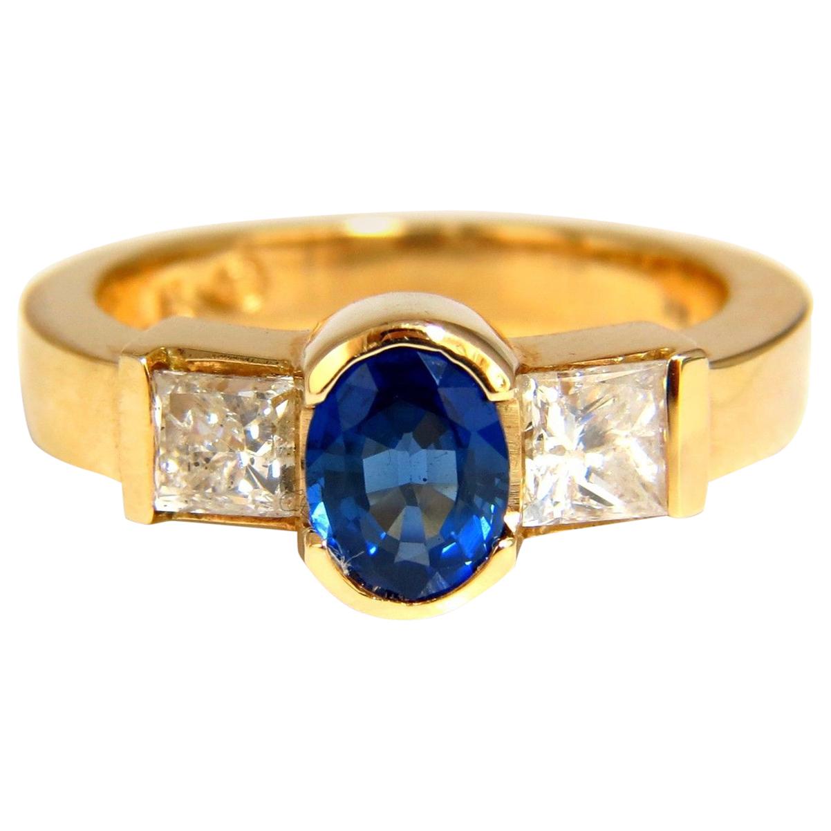 2.00 Carat Natural Sapphires Diamond Three-Stone Ring 14 Karat Royal Blue*