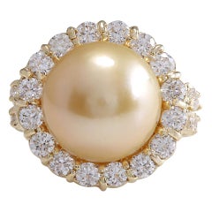 Natural South Sea Pearl Diamond Ring In 14 Karat Yellow Gold 